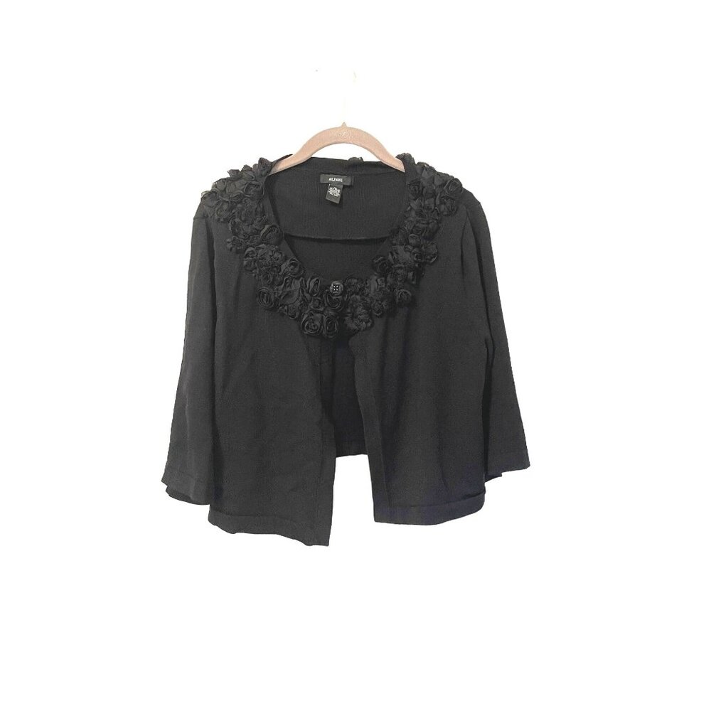 Alfani Bolero Shrug Dressy Rosette Collar Button Black XL 3/4 Sleeve